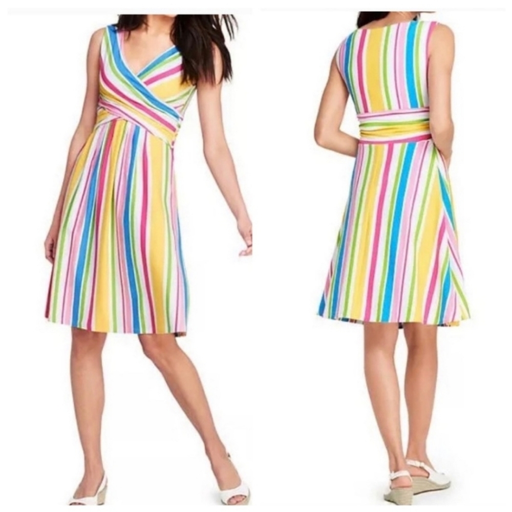Lands End Striped Fit Flare Dress 1X